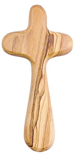 Fritz Cox Holzkreuz aus Olivenholz | Handkreuz und Handschmeichler | kleines Holzkreuz | auch als Sterbekreuz | auf Geschenkkarte | handgefertigt | schöne Maserung (9cm)