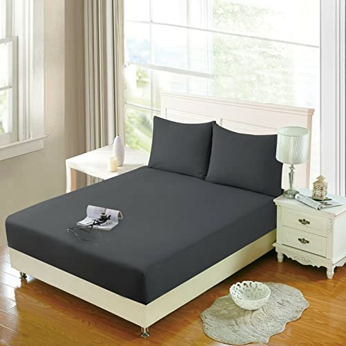 Extra Deep 40cm Fitted Sheets Easy Care Polycotton Cotton Rich Deep Fitted Bed Sheets (Charcoal, Super King)