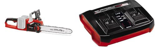Einhell Motosierra sin cable GE-LC 36/35 Li-Solo Power X-Change & Originale Cargador Power-X-Twincharger 3 A Power X-Change (iones de litio, carga paralela