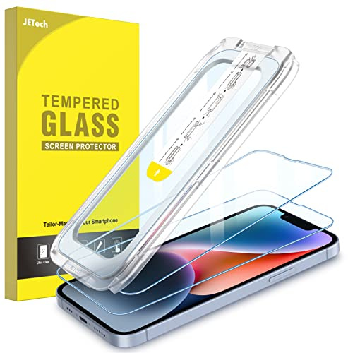 JETech Protector de Pantalla Instalación con Una Toque para iPhone 17e (2026) / iPhone 16e / iPhone 14, Cristal Vidrio Templado, Auto Alineación Herramienta Kit, 6,1 Pulgadas, 2 Unidades