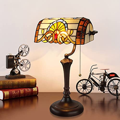 SIGOLY Tiffany Style Banker Lamp Baroque Dragonfly Stained Glass Table Lamp European Retro Bedside Desk Lights for Reading Living Room Bedroom Cafe Bar, 16 Tall,Dragonflya (Color : Baroque) marriage
