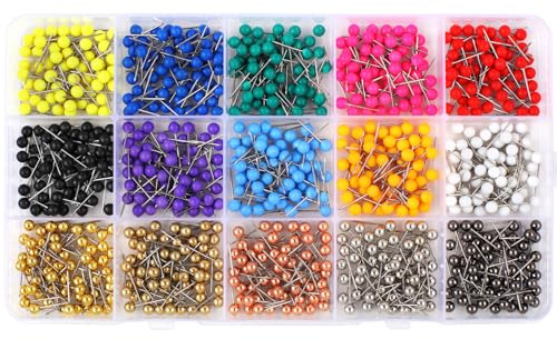 810 PCS Map Pins, 1/8 Inch Map Tacks, Colored Push Pins, 15 Assorted Colors (Each Color 54 PCS) in Map Push Pins, Push Pins for Bulletin Board
