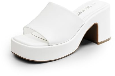 DREAM PAIRS High Chunky Platform Heels for Women Fashion Comfort Slip on Square Open Toe Block Heel Sandals,Size 9,White-Pu,SDHS2410W