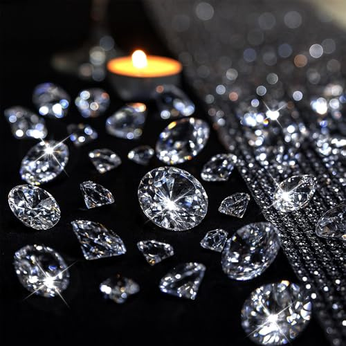 DomeStar 1,000PCS Diamond Decorations, Clear Fake Diamonds Vase Fillers Acrylic Crystal Gems for Wedding Table Scatters Party Decor（0.24-1.2inch