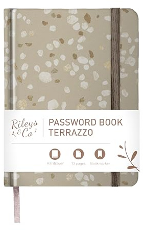 Rileys & Co. Carnet de Mot De Passe Avec Onglets de A à Z - Cahier Répertoire Alphabétique De Mot De Passe - Livre De Mot De Passe, Conserver Vos Identifiants Web (15,2 x 11,4 cm, Terrazzo Beige)