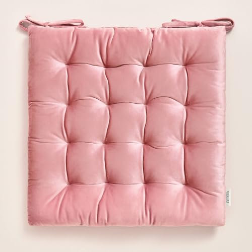 ROOM99 Nova Stuhlkisse 40 x 40 x 4,5 cm Sitzkisse Sitzpolster mit bändern Zierkissen Stuhl Boden Bodenkissen Kissen Outdoor Indoor Wohnzimmer Velvet Samt Rosa,1 Stück