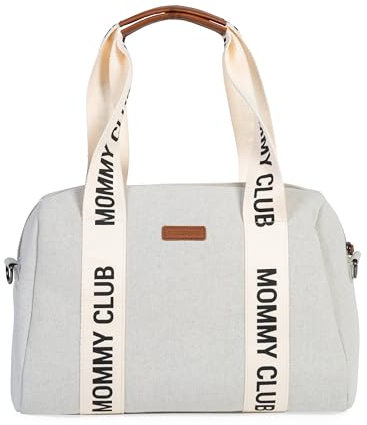 CHILDHOME, Baby Wickeltasche, Mommy Bag, Inklusive Wickelunterlage, Viele Fächer, Kinderwagenbefestigung, Schultergurt, Baumwolle, 22L, Mommy Club Signature, Ecru