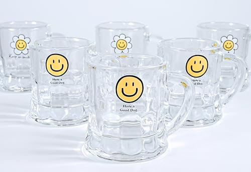 Erkundpresso. 6er Set Espresso Gläser Espressotassen Glas Set Motiv “Keep on smiling”- Thermogläser Dickwandige Gläser 50ml Doppelwandige Espressogläser Set mit Henkel