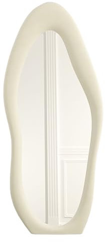 CEIEVER Standspiegel Ganzkörperspiegel, Asymmetrischer Spiegel Groß 160X60CM Asymmetrischer Full Body Mirror Flurspiegel Wandspiegel für Schlafzimmer Wohnzimmer Ankleidezimmer Deko (cremefarben)