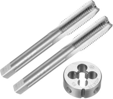 QUARKZMAN Juego de 3 Piezas de Machos y Terrajas, Métrica M10 x 1.25, Herramienta de Roscado, Kit de Machos y Terrajas para Reparación de Roscas de Tuercas y Tornillos