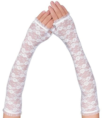 Hochzeit Brauthandschuhe Lang Spitzenhandschuhe Damen Weiß Blumen Fingerlose Spitzenhandschuhe Ellenbogenlänge Spitzen Handschuhe für Bankett Opern Teeparty 1920er Jahre Party (Weiß)