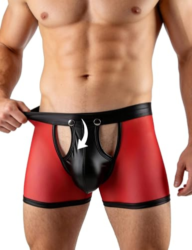 ohyeahlady Sexiga boxershorts för män med öppning nätunderkläder genomskinliga klubbkläder män PU-läder pouch underkläder stora storlekar trunks gay sissy underkläder shorts party boxerkalsonger