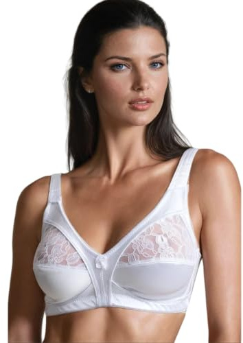 COSHAL® Soutien-gorge pour femmes en dentelle florale sans armature avec maintien ferme et bonnet souple en satin - Soutien-gorge pour femmes sans armature à bonnet plein sans rembourrage, blanc, 44E