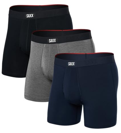 Saxx Vibe Xtra 3-Pack Boxer Briefs, Black/Dark Grey Heather/Navy - L