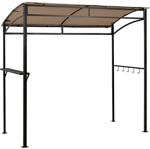 HOMASIS Tonnelle Barbecue Extérieur, Abri Barbecue avec Cadre Métallique Robuste, Auvent d'Ombrage, Étagère de Rangement, 5 Crochets, pour Patio, Jardin, Plage, Brun, 216X134X211cm