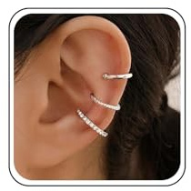Yheakne Vintage Layered Crystal Hoop Ear Cuff Earring Set Silver Cz Cartilage Cuff Earrings Multi Cuff Ring Earrings Cz Hoop Cuff Earrings Rhinestone Non Pierced Clip On Earrings Jewelry Women（Silver）
