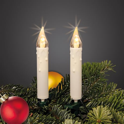Hellum Catena luminosa per interni, albero di Natale, 45 LED, colore avorio, luci per albero di Natale, 10,35 m, illuminazione + 5 m di cavo cerchio, cavo verde, candele bianco caldo, luminosità < 59