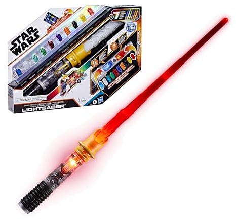 Star Wars Sabre Laser Cristal Kyber, 7 Couleurs et 10 Cristaux, Plus de 50 Combinaisons de Couleurs, Sons et lumières, Jouets pour Enfants, dès 4 Ans