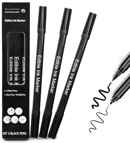 3 feutres comestibles, feutres colorants alimentaires noirs à double pointe, pour enfants et adultes, idéaux pour colorer les gâteaux et décorer les glaces