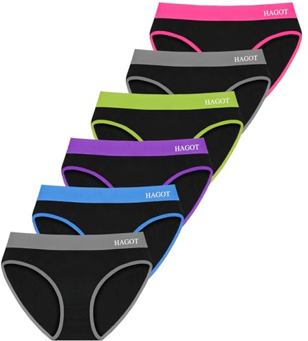 HAGOT Lot de 6 Culotte Fille en Coton, Culottes Enfant de Sport, Filles Adolescentes Slip, Doux Confortables et Respirantes