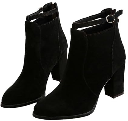 Womens Chunky Ankle Boots Suede Comfortable Ladies Walking Booties Casual Back Zipper Pointed Toe Lightweight Chunky High Heel Chelsea Boots Outdoor Party