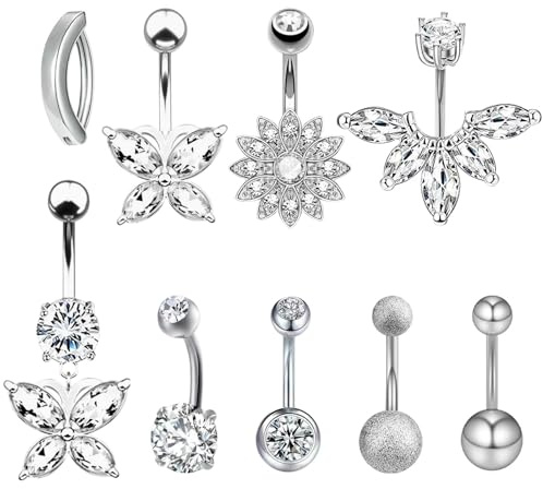 ZXTGBQ 9 Pcs Piercing Ombligo Para Mujer, Piercings Para Ombligo, Decuadas Para Muchas Ocasiones, Piercing Ombligo Plata, Joyas Para Mujeres Y NiñAs, Regalos De CumpleañOs