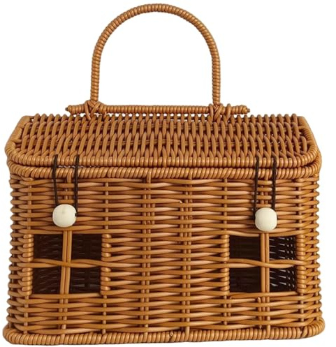 Suxdlan Panier de Pique-Nique 9, 5 x 5, x 6, 3 Pouces, Panier tissé en PP en Forme de Maison décorative Portable avec poignée pour Pique-Nique, Pâques, Organisation, Rangement