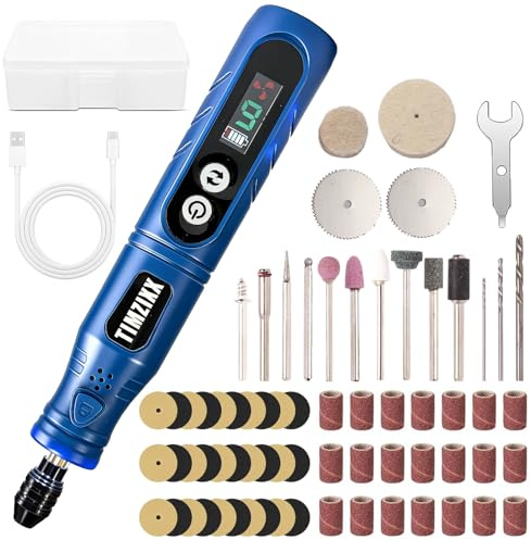 TIMZIXX Cordless Rotary Tool Kit, 6-Speed Working Screen Diaplay Sander with 68 Accessories, Universal Collet Front Work Light Power Mini Grinder for Sanding, Polishing, Engraving