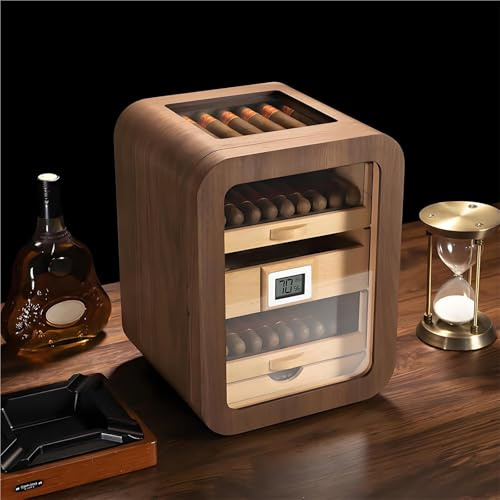 Cigarr Humidor, glasmonter, förvaringslåda i valnötsträ, 4 lådor, kapacitet på cirka 110 cigarrer, for män(B)