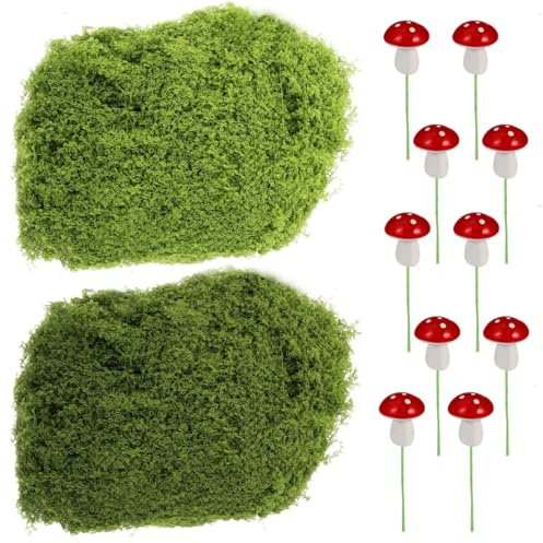TOPCZY 200 g de musgo artificial para decorar, musgo artificial para manualidades, musgo para manualidades, musgo falso, para pared, pesebre, acuario, modelismo (verde oscuro 100 g + verde claro 100 g