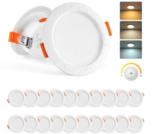 Sanyoung Set med 20 infällda LED-spotlights, 230 V, dimbar, 5 W, LED-spots, 68 mm, varmvit, 3 000 K, neutral vit, 4 000 K, kall vit, 6 000 K, IP44 takspots, taklampa, infällda lampor för badrum, kök