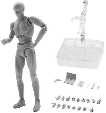 Riven Manichini flessibili in PVC per artisti, modellino con piedistallo per schizzi, pittura, disegno (maschio grigio)