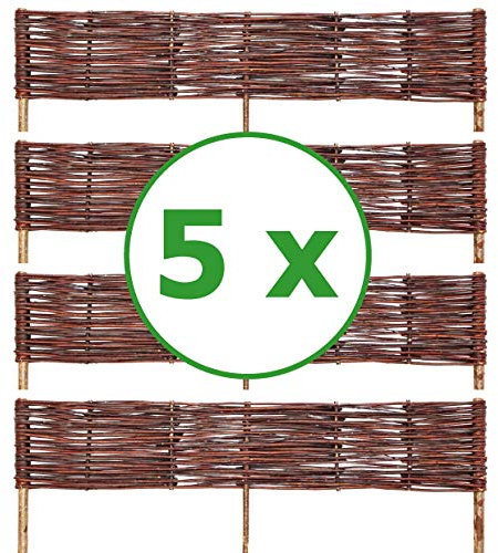 5 x BOGATECO Beeteinfassung aus Weide | 100 cm Lang & 20 cm Hoch | Holz-Zaun Rasenkante | Weiden-Zaun Steckzaun Perfekt für den Garten als Weg-Abgrenzung | Gartenzaun Weidezaun Zaunelemente