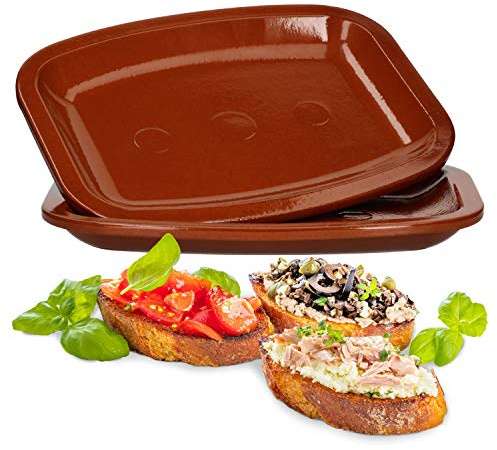 MamboCat - Set di 2 piatti da portata in argilla, 2,5 x 26 x 20 cm, piatti mediterranei, piatti da portata in terracotta, piatti da portata in alta qualità, realizzati a mano