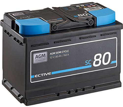 ECTIVE AGM Batterie SC80-12V, 80Ah, wartungsfrei - Semi Cycle VRLA Versorgungsbatterie, Solarbatterie, Bootsbatterie, Starterbatterie, Blei Akku für Wohnmobil, Wohnwagen, Camper