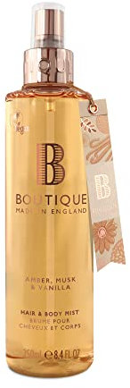 Boutique Body Spray 250ml - Amber, Musk & Vanilla Fragrance Womens Hair & Body Mist - Refreshing, Moisturising Spray With Essential Oils - Vegan - Made In England