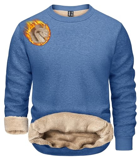 TACVASEN Mens Fleece Jumpers Warm Plain Sweatshirts Classic Cotton Work Sweater Winter Sherpa Pullover Grey Blue,XL