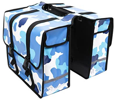 Ekostar Doppelte Fahrradtasche – Gepäckträgertasche – Hinterradtasche - Doppeltasche -Satteltasche – Wasserdicht – Camouflage Blau - 46 Liter - Reflektoren – Einfache Montage – E-Bike