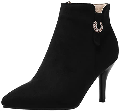 Lroey Reoly Bottines à Talon Aiguille Femme, Chaussons Habillés Talons Hauts Pointu Bottines Zip Solid, Taille 31-48