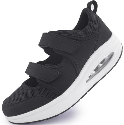Git-up Transpirable Enfermera Zapatillas Mujer Antideslizante Ajustable Cómodo Correr Casual Ligero Zapatos, Aire-Negro 42