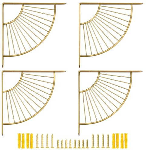 Z METNAL Decorative Shelf Brackets, Brass Metal Shelves Bracket, Wall Decor, Modern Shelving Bracket for DIY Floating Shelves,Gold,8 inch,4 Pcs