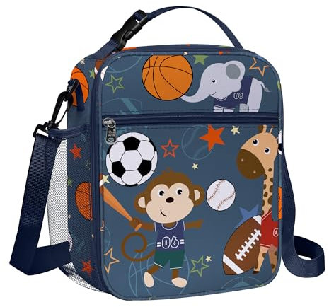 Clastyle Sport Insulated Kids Lunch Bag Large Thermal Cooler Bag for Boys Picnic School Toddler Lunch Box Tote,Animal Ball