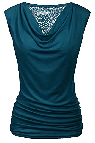 Zeagoo Vest Tops for Women Ruched Cowl Neck Tank Tops Sleeveless Stretch Blouse Summer Tank Top Loose Shirts Blue L