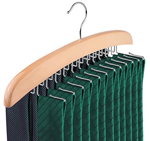 Marstey Krawattenhalter, Krawattenhalter aus Holz, Gürtelhalter mit 24 Haken, multifunktionaler Kleiderbügel für Gürtel, Schal, Krawatte, Aufbewahrung