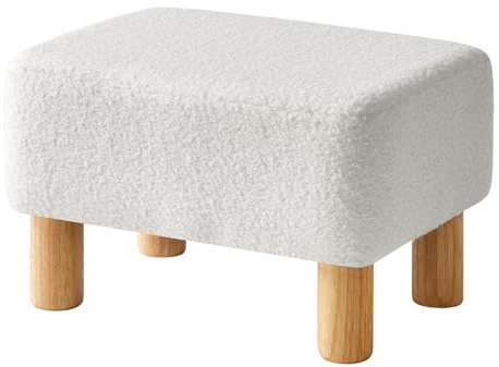 YMYNY Ottoman Poggiapiedi Rektangulär, Ottoman, Poggiapiedi för Sovrum, Poggiapiedi, Teddy Sammet Material, Låg Stöd för Vardagsrum och Entré, 40 x 29 x 25 CM Vit HBD030W