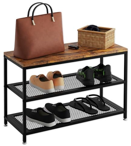 Lenmar, SHM 6, Schuhregal mit 3 Ebenen, Schuhschrank, Schuhaufbewahrung, Schuh-Organizer für 6 Paar, Metall, schmal, Ständer, schwarz, Schuhaufbewahrung, Schuhbank, Sitzfläche 73 x 30 x 45 cm