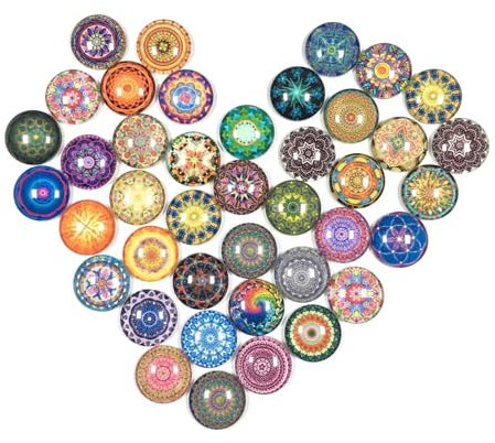 Cleminsta 100 Glascabochons 8mm,Muggelsteine Glasmosaik,Kuppel Glas Cabochons, Glückssteine Gemischte,Dekorative Glas Cabochons,Runde Mosaik