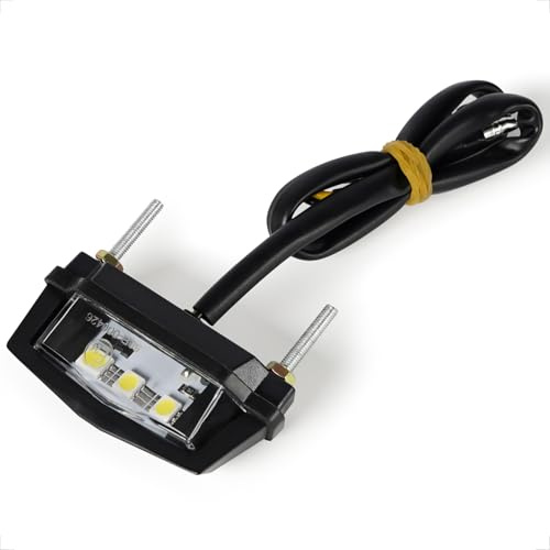 evermotor Luz de matrícula 12V, 3-LED Mini, E24, luz de matrícula Homologados, moto, coche, quad, ATV, negro, perno M3, longitud del cable 320 mm