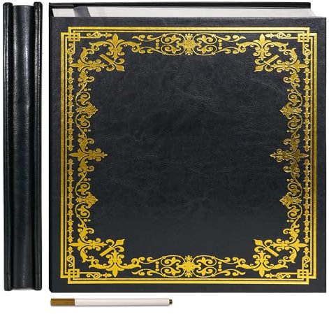 Vienrose Grand Album Photo Auto-Adhésif Couverture en Cuir Artificiel Album Scrapbook 32,5x33,5 cm Vintage Imprimé Livre de Souvenirs DIY 60 Pages Vides avec un Stylo Métallique, Noir