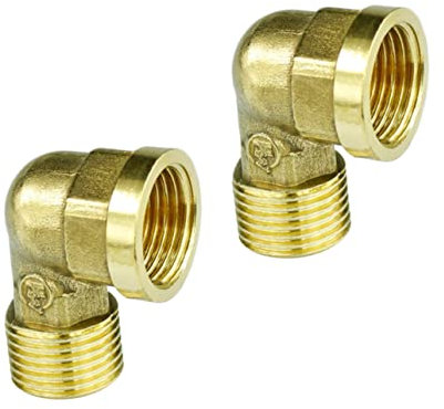 YARNOW Brass Elbow Connector 90 Degree Hose Fitting 2pcs Set for Garden and Gas Pipeline Sturdy Female Rotating Coupler Threaded Ends